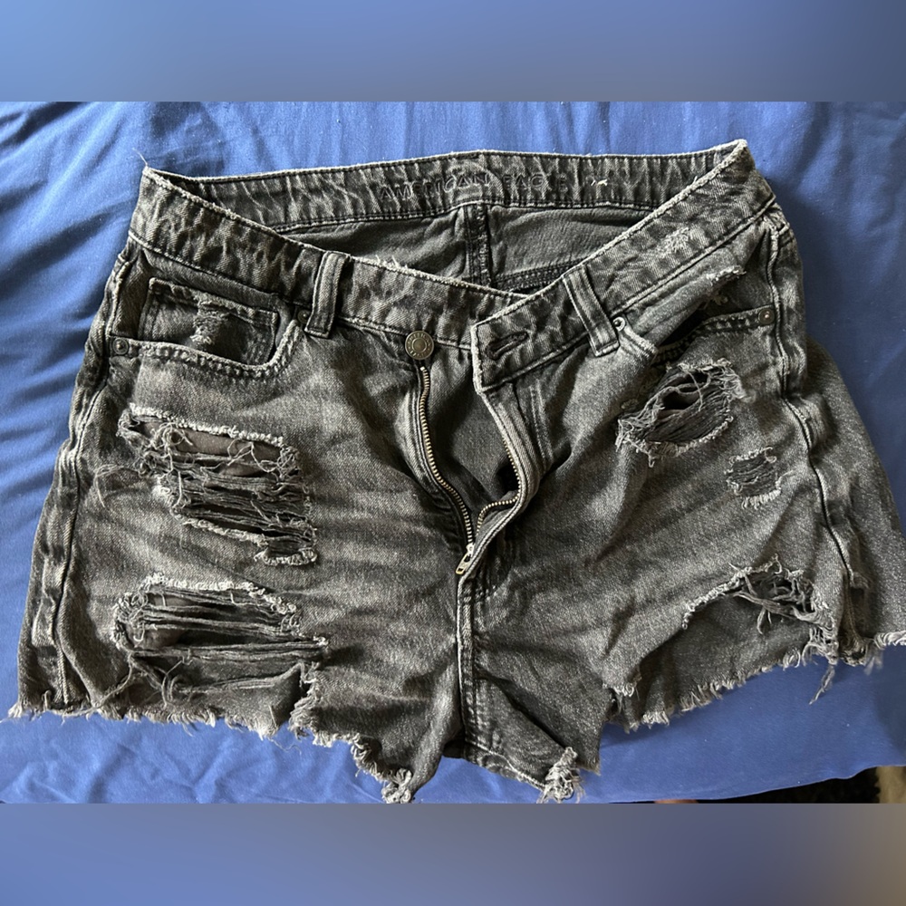 American Eagle Distressed Black Grey Denim Shorts